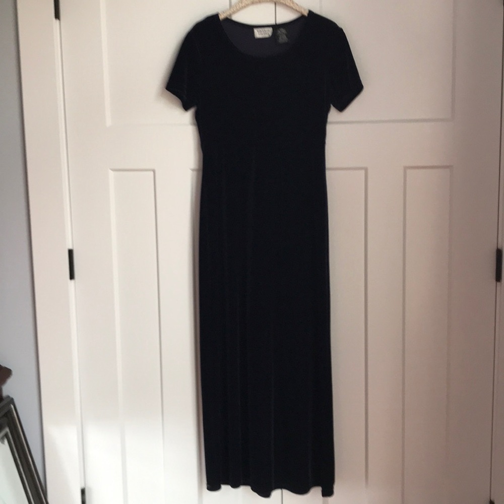 VINTAGE STUDIO  FULL LENGTH DEEP BLUE VELVET DRESS